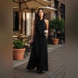 Karl Lagerfeld Black Maxi Dress with White Dots